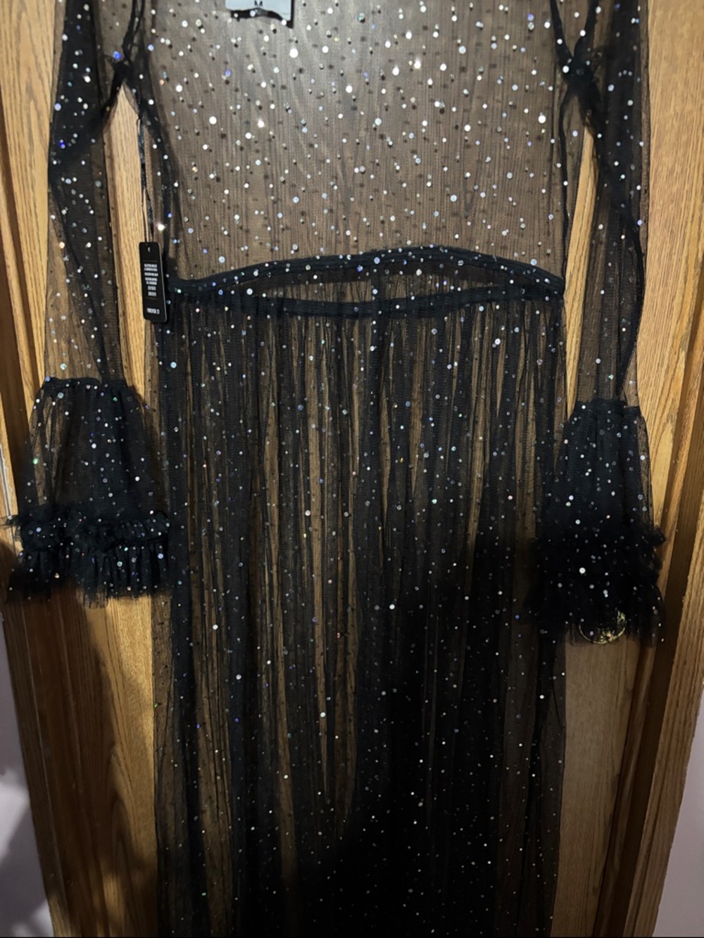 Forever 21 Black Sheer Mesh Maxi Dress with Sparkle - Picture 8 of 8